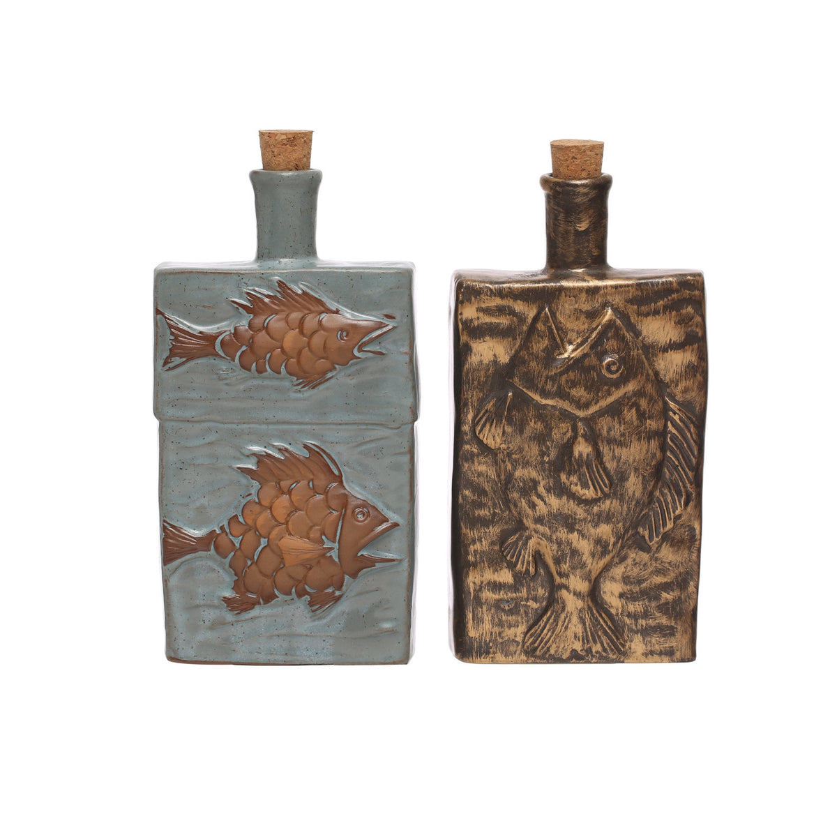 Design Shop Embossed Stoneware Bottle w/ Cork Stopper, Set of 2 (Each One Will Vary)