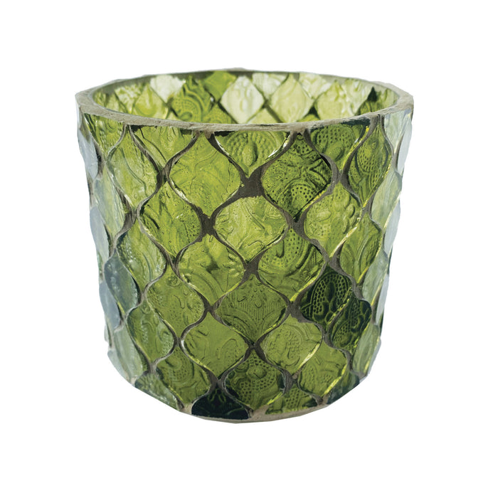 Design Shop 4-1/4" Round x 4"H Recycled Glass Mosaic Votive Holder, Green