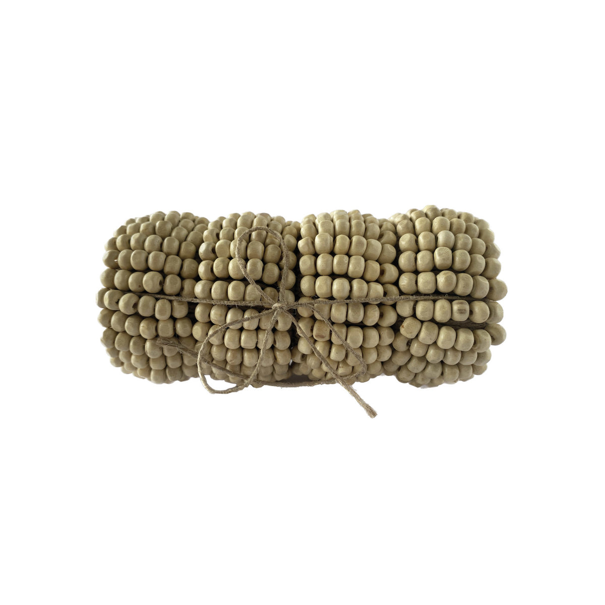 Design Shop Mango Wood Bead & Jute Napkin Rings, Set of 4
