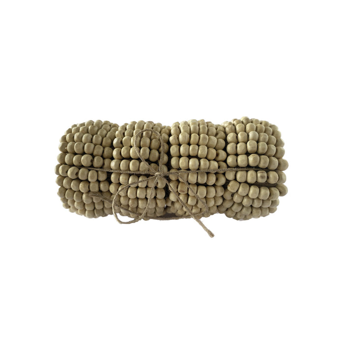 Design Shop Mango Wood Bead & Jute Napkin Rings, Set of 4