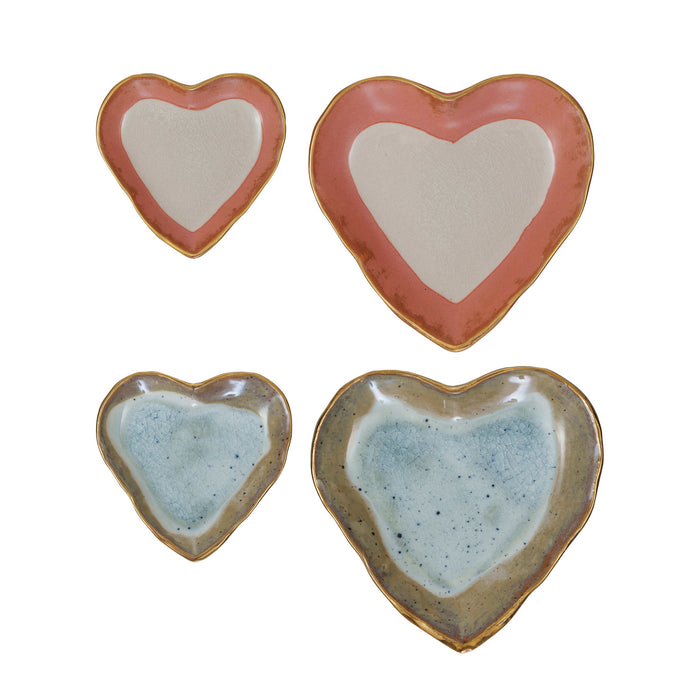 Design Shop Stoneware Heart Dish w/ Gold Edge, 2 Colors, Set of 2 (Each One Will Vary)