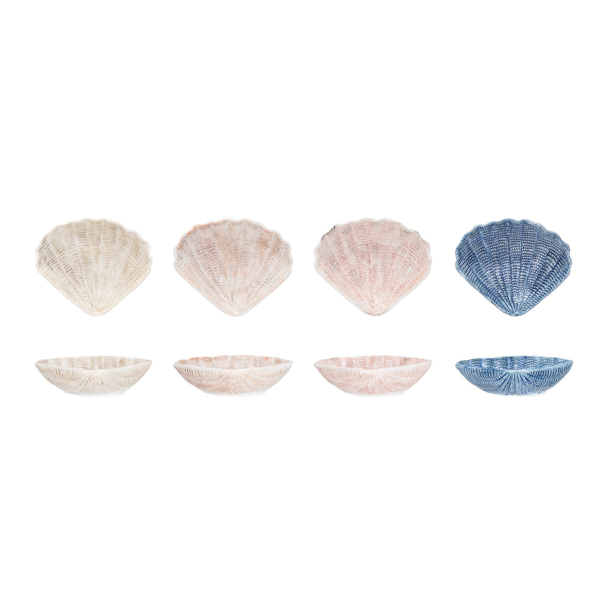Design Shop Hand-Painted Stoneware Shell Shaped Bowl w/ Debossed Lines, 4 Colors