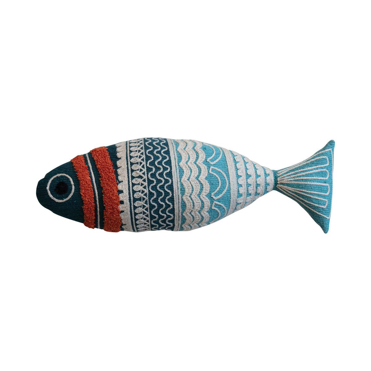 Design Shop 14"L x 3"H Embroidered Cotton Fish Shaped Pillow