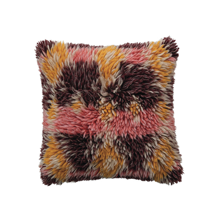 Design Shop 20" Square Woven New Zealand Wool Shag Pillow w/ Cotton Back