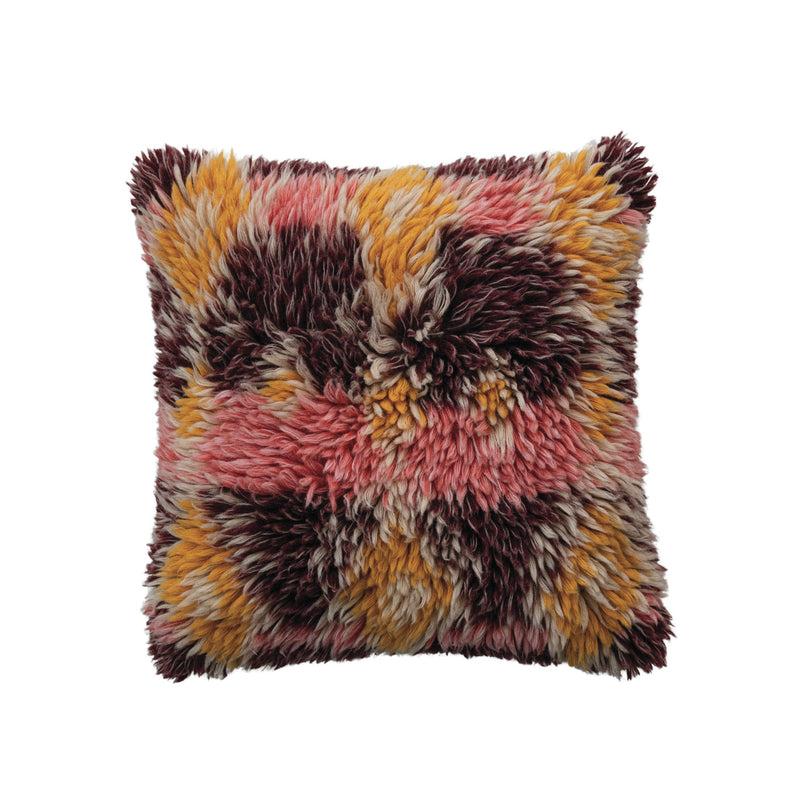 Design Shop 20" Square Woven New Zealand Wool Shag Pillow w/ Cotton Back