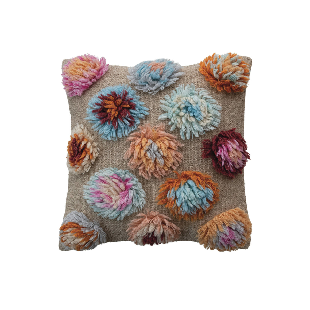 Design Shop 20" Square Woven New Zealand Wool Shag & Cotton Pillow w/ Tufted Circles