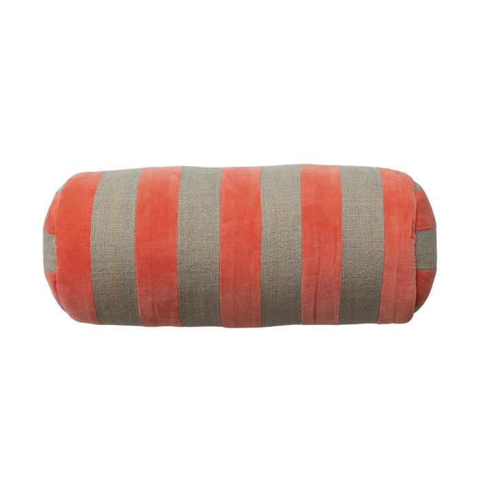 Design Shop 18"L x 8"H Cotton Velvet & Jute Bolster Pillow w/ Stripes