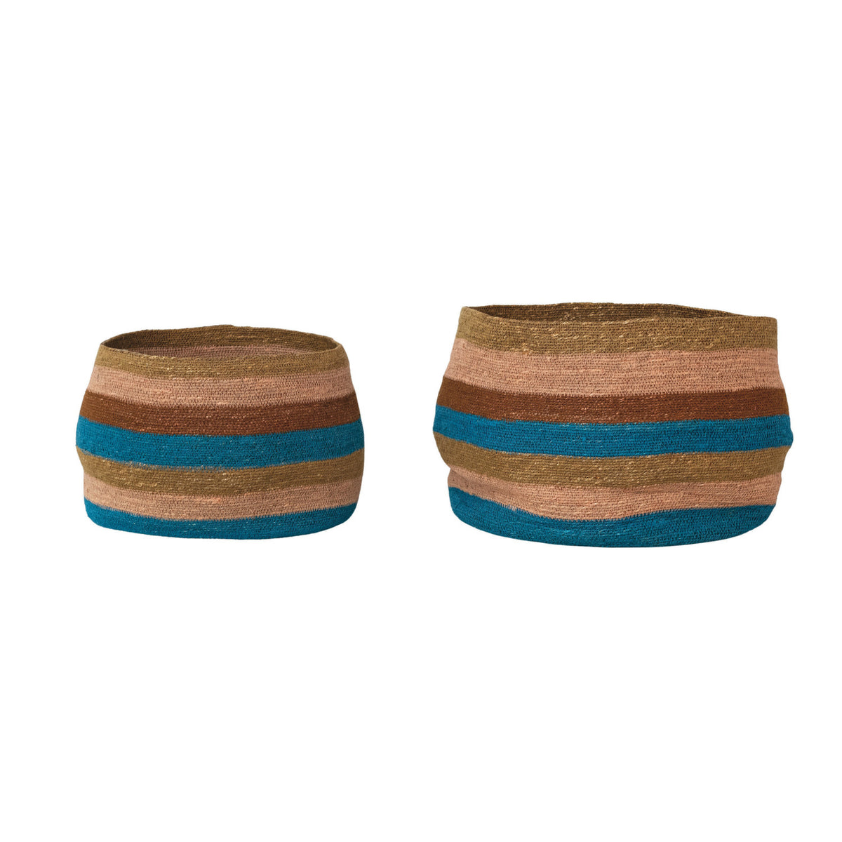 Design Shop Woven Seagrass Baskets w/ Stripes, Set of 2