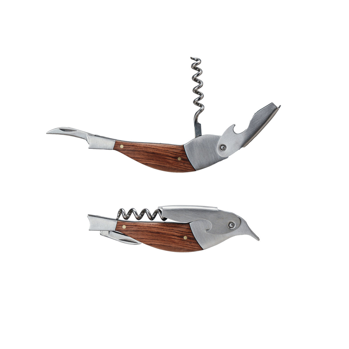 Design Shop Merbau Wood & Stainless Steel Bird Shaped Bottle Opener/Corkscrew