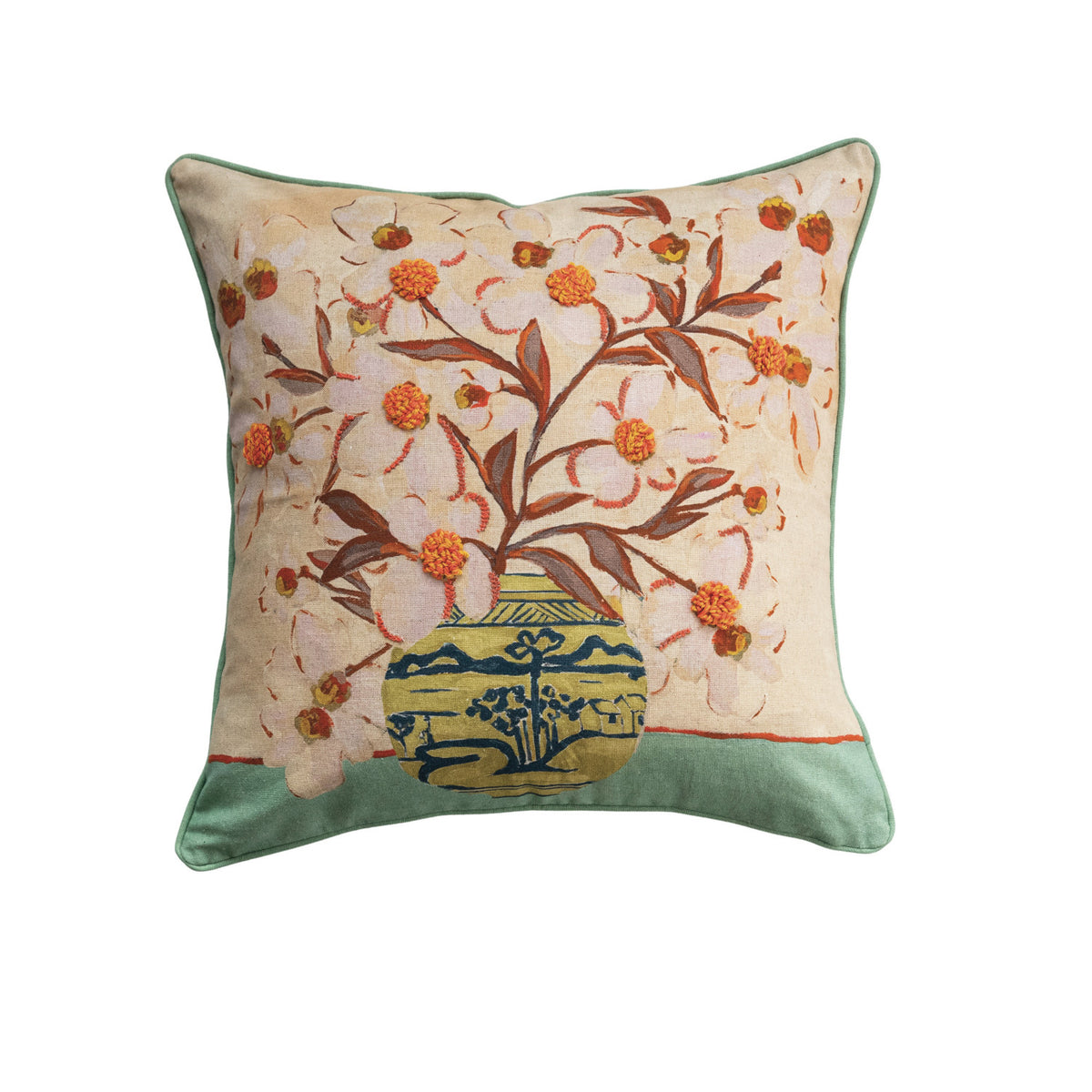 Design Shop 18" Square Cotton Blend Printed Pillow w/ Flowers in Vase