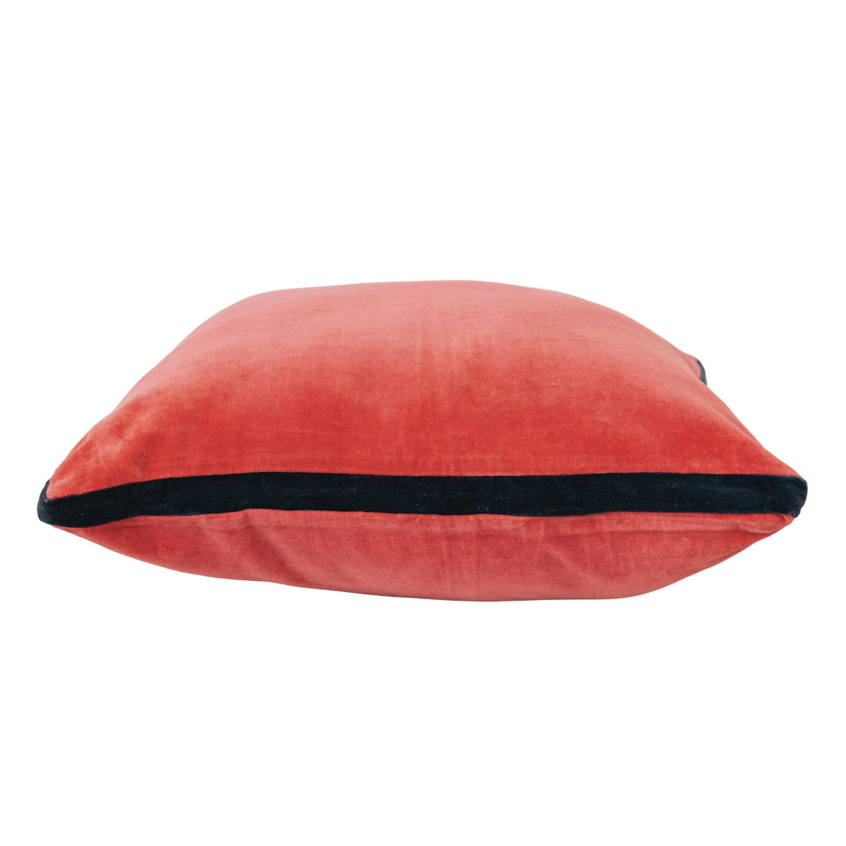Design Shop 20" Square Cotton Velvet Pillow w/ Contrasting Gusset, Berry & Navy Color