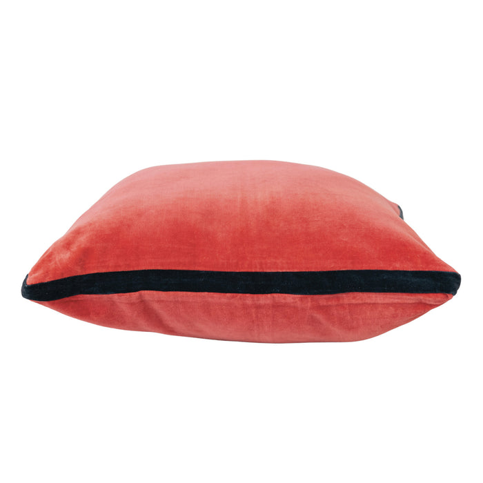 Design Shop 20" Square Cotton Velvet Pillow w/ Contrasting Gusset, Berry & Navy Color