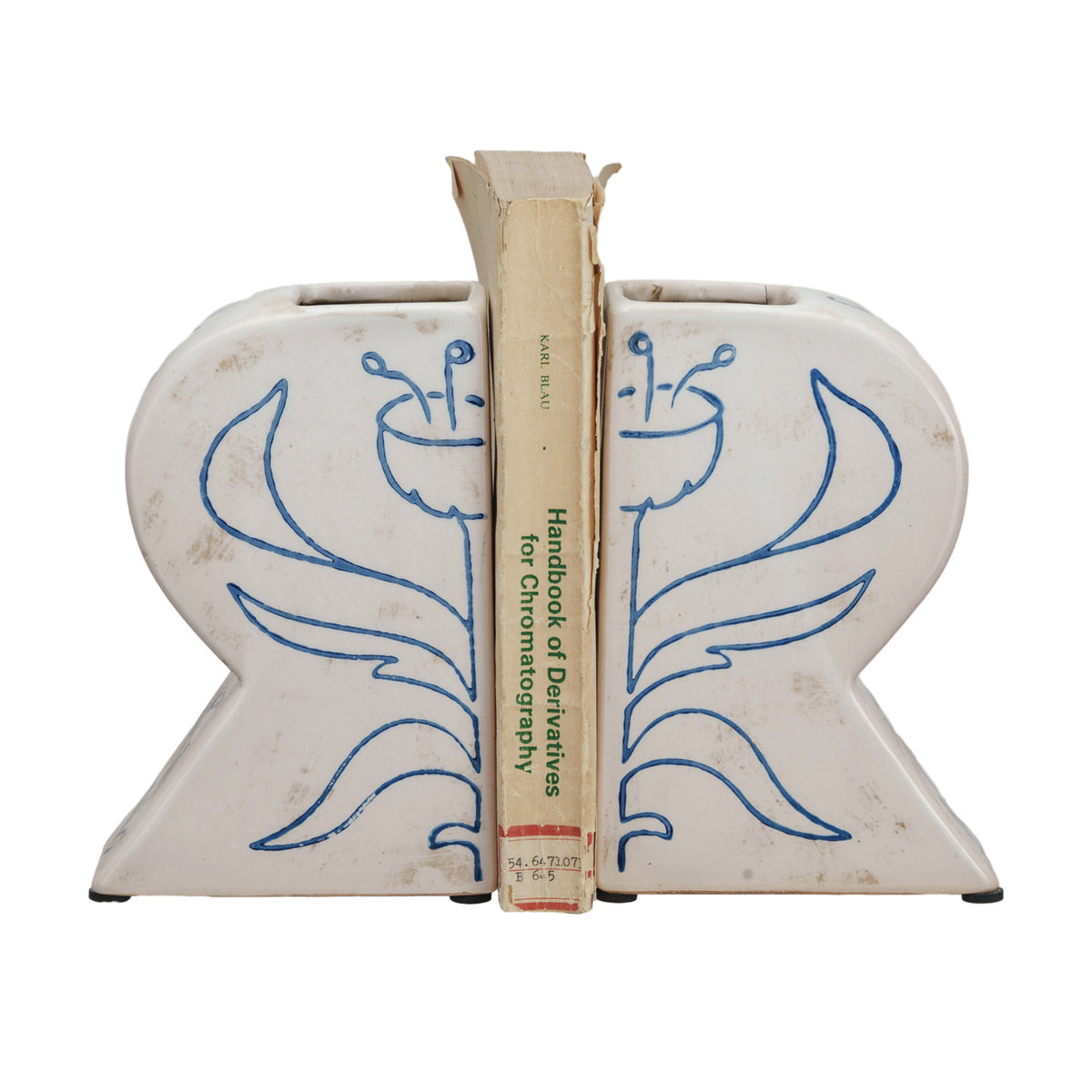 Design Shop Terra-cotta Vases/Bookends w/ Hand-Painted Flower, Set of 2