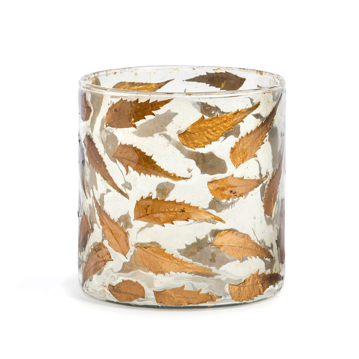 Design Shop Large Bronze Leaf Embossed Glass Hurricane