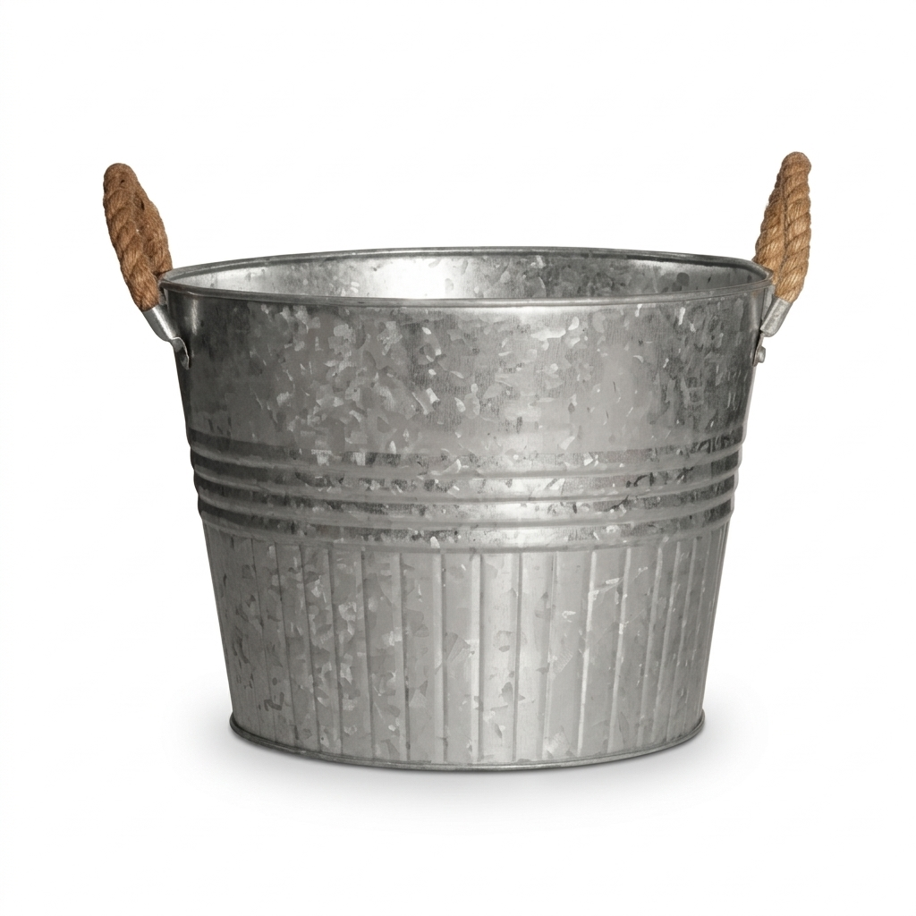 Design Shop Round Galvanized Metal Planter with Rope Handles 10"