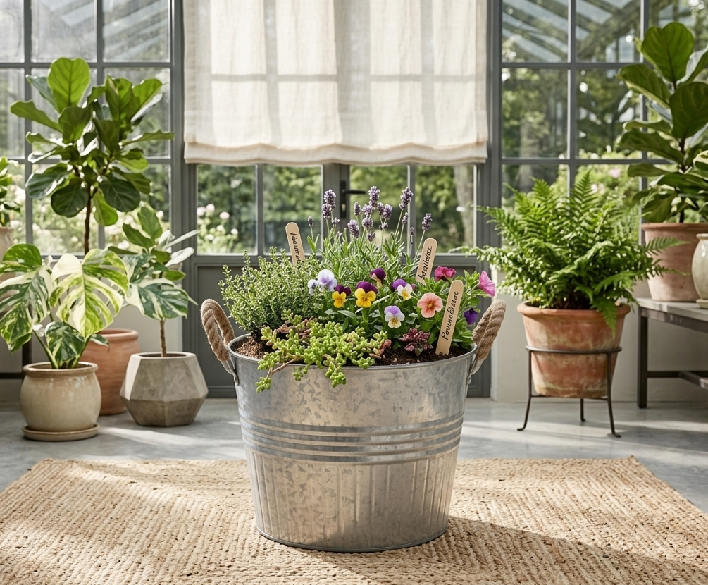 Design Shop Round Galvanized Metal Planter with Rope Handles 10"