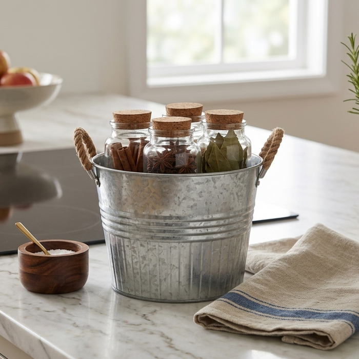 Design Shop Round Galvanized Metal Planter with Rope Handles 6.75"