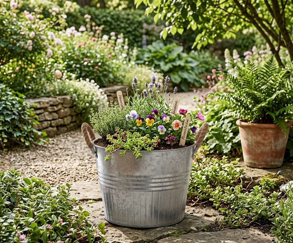 Design Shop Round Galvanized Metal Planter with Rope Handles 6.75"