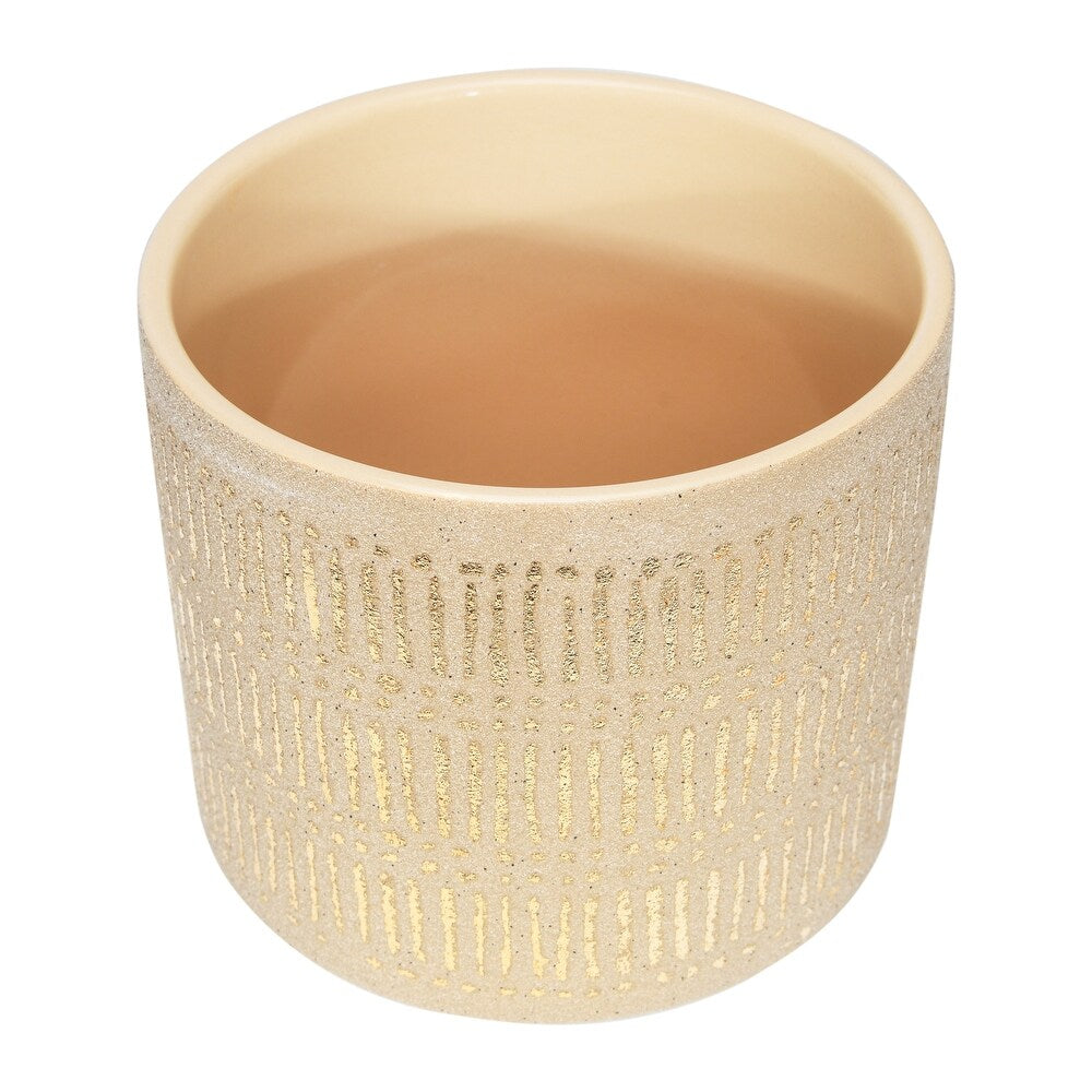Design Shop Sand with Gold Detail Stoneware Planter Set, Set of 2