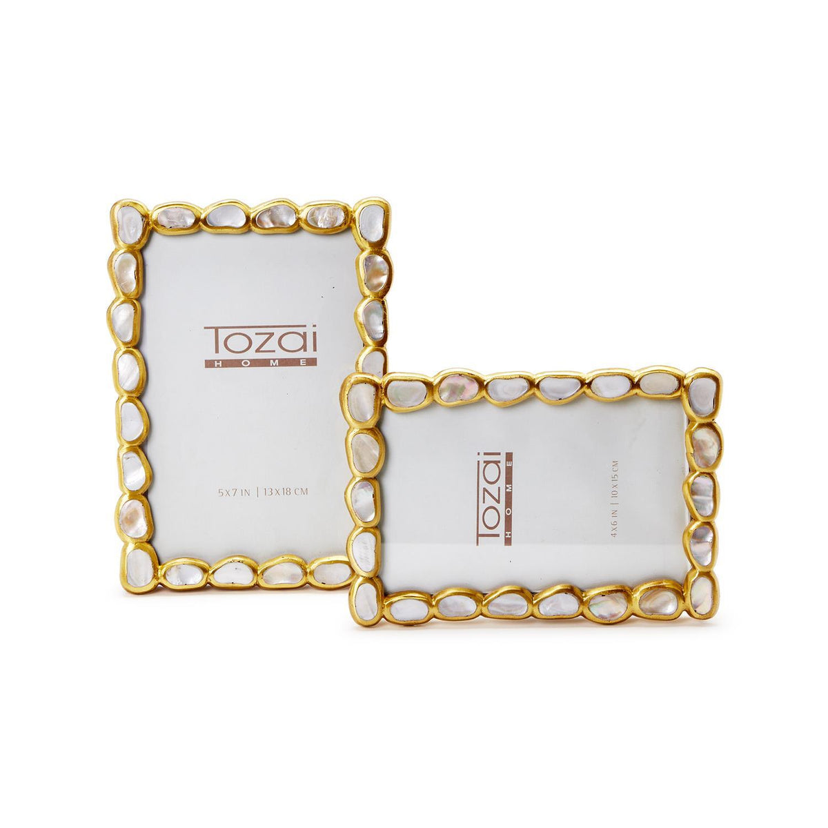 Design Shop Keshi Mother of Pearl Photo Frame in Gift Box - MDF/MOP/Brass/Glass, Set of 2.