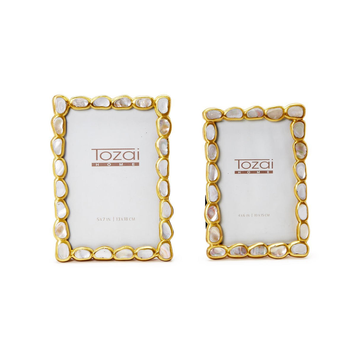 Design Shop Keshi Mother of Pearl Photo Frame in Gift Box - MDF/MOP/Brass/Glass, Set of 2.