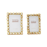 Design Shop Keshi Mother of Pearl Photo Frame in Gift Box - MDF/MOP/Brass/Glass, Set of 2.