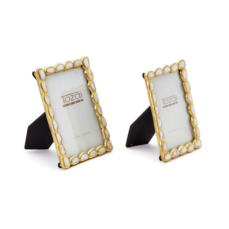 Design Shop Keshi Mother of Pearl Photo Frame in Gift Box - MDF/MOP/Brass/Glass, Set of 2.