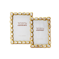 Design Shop Keshi Mother of Pearl Photo Frame in Gift Box - MDF/MOP/Brass/Glass, Set of 2.