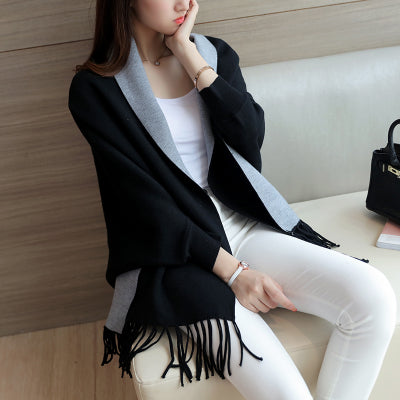 Womenâ€™s Pure Cashmere Shawl - Black with Grey