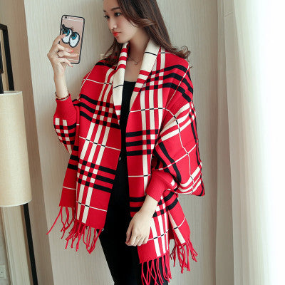 Womenâ€™s Pure Cashmere Shawl - Red Plaid
