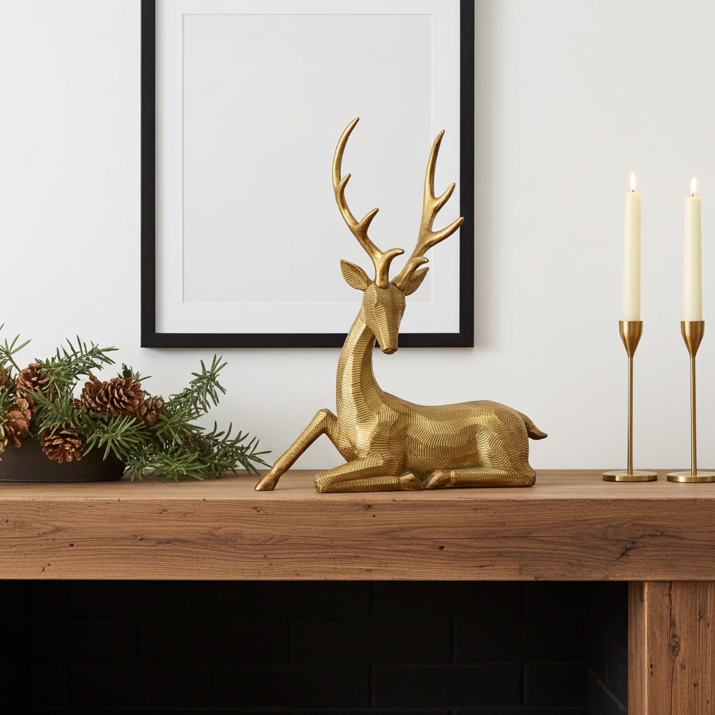 Modern minimalist reindeer in matte white ceramic finish