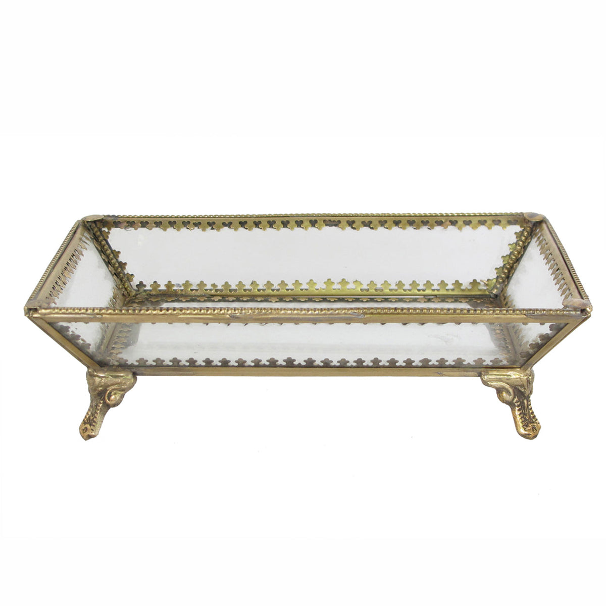 Design Shop Glass and Brass Decorative Tray, Clear and Brass Gold, 8" x 5" x 2"