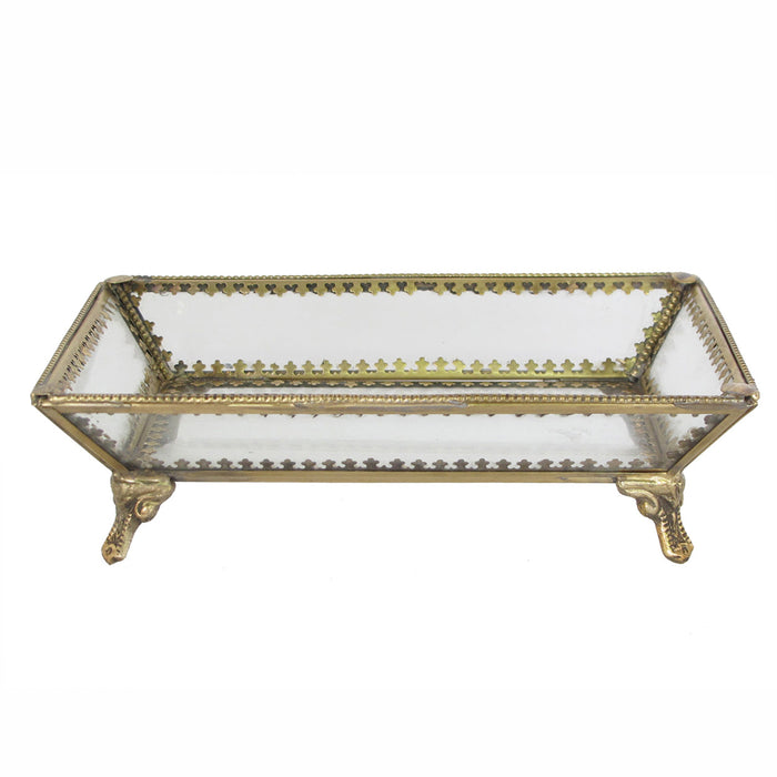 Design Shop Glass and Brass Decorative Tray, Clear and Brass Gold, 8" x 5" x 2"