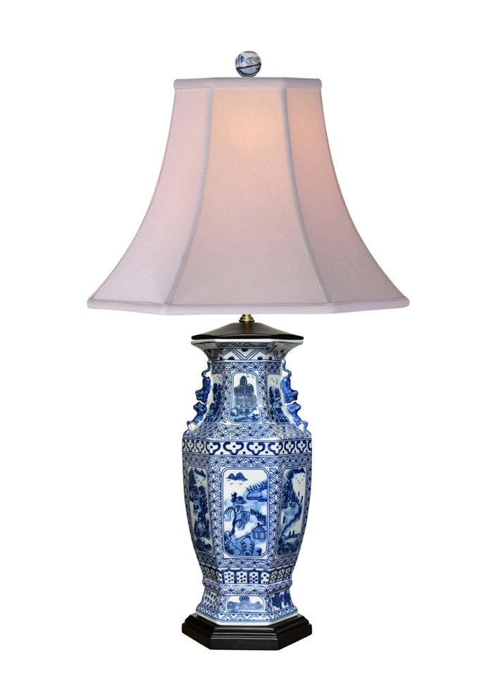 East Enterprises B/W Porcelain Canton Vase Lamp