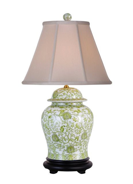 Lemon Green Floral Temple Jar Porcelain Lamp