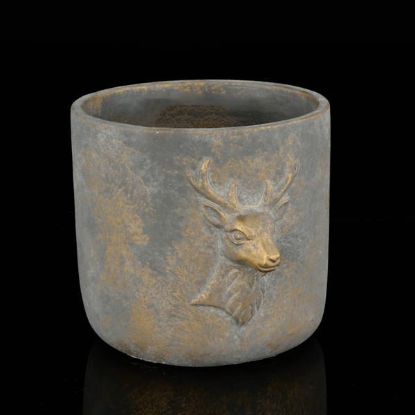 Design Shop 6.75" Cement Pot W/Deer