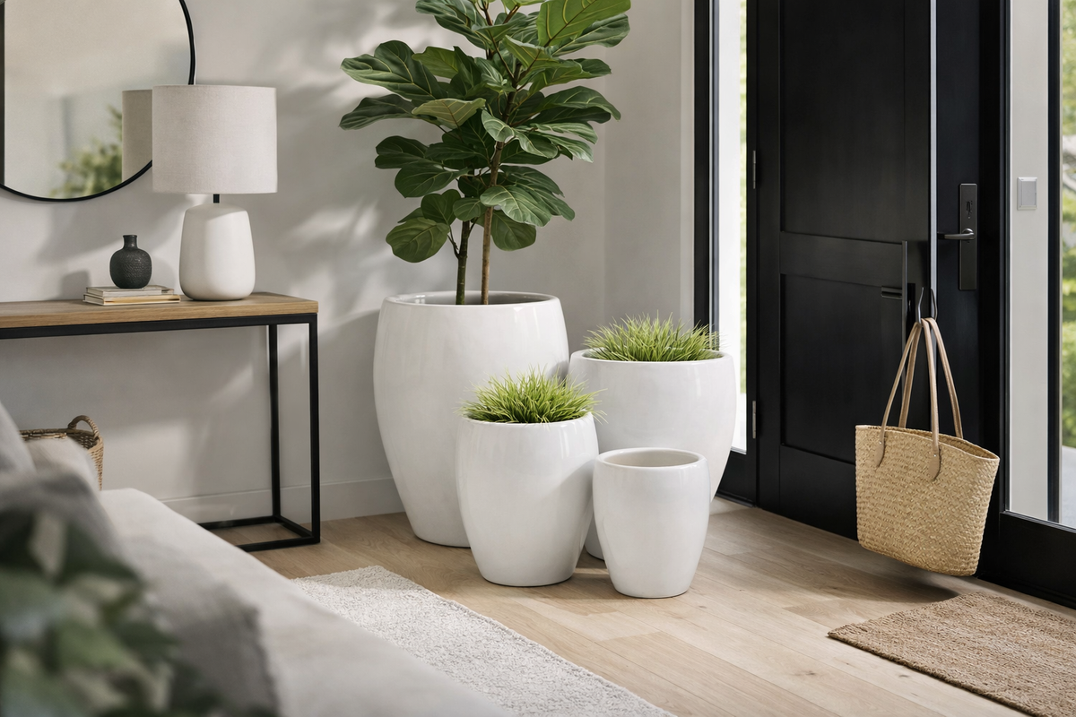 Design Shop White Top Cut Round Tapered Planter 23.5", Set of 3