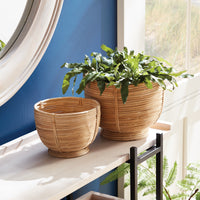 Design Shop Cane Rattan Decorative Footed Bowls, Set Of 2