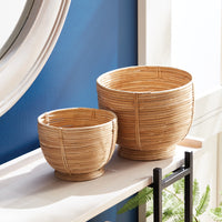 Design Shop Cane Rattan Decorative Footed Bowls, Set Of 2