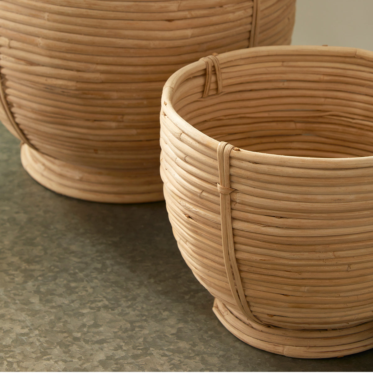 Design Shop Cane Rattan Decorative Footed Bowls, Set Of 2