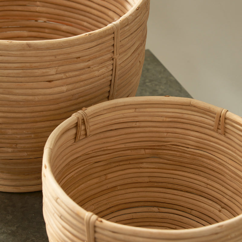 Design Shop Cane Rattan Decorative Footed Bowls, Set Of 2