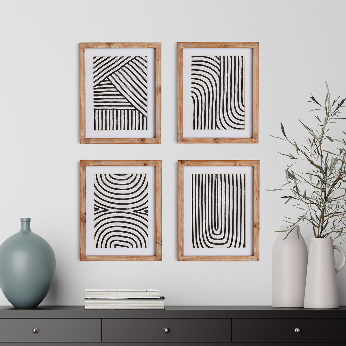 Design Shop Achromatic Linear Petite Prints, Set Of 4