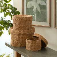 Design Shop Seagrass Round Lidded Baskets, Set Of 3