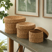 Design Shop Seagrass Round Lidded Baskets, Set Of 3