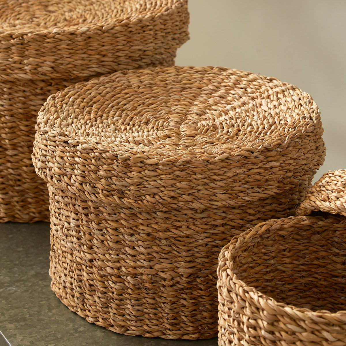 Design Shop Seagrass Round Lidded Baskets, Set Of 3