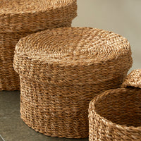 Design Shop Seagrass Round Lidded Baskets, Set Of 3
