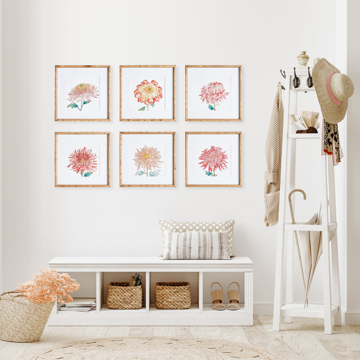 Design Shop Colorful Chrysanthemum Prints, Set Of 6