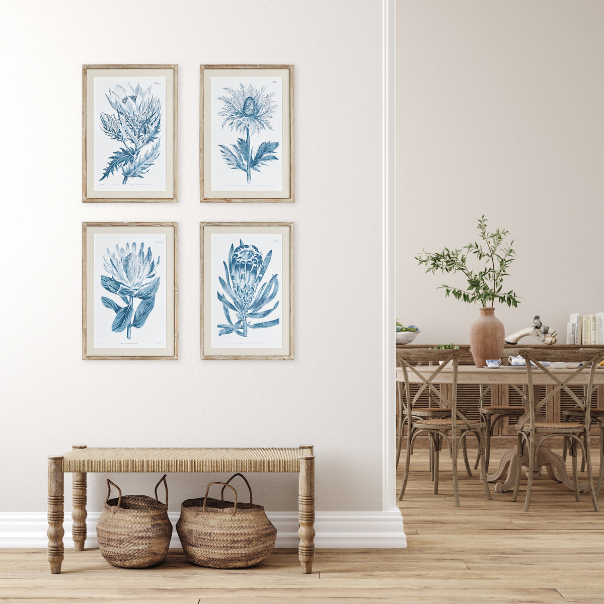 Design Shop Indigo Protea Prints, Set Of 4