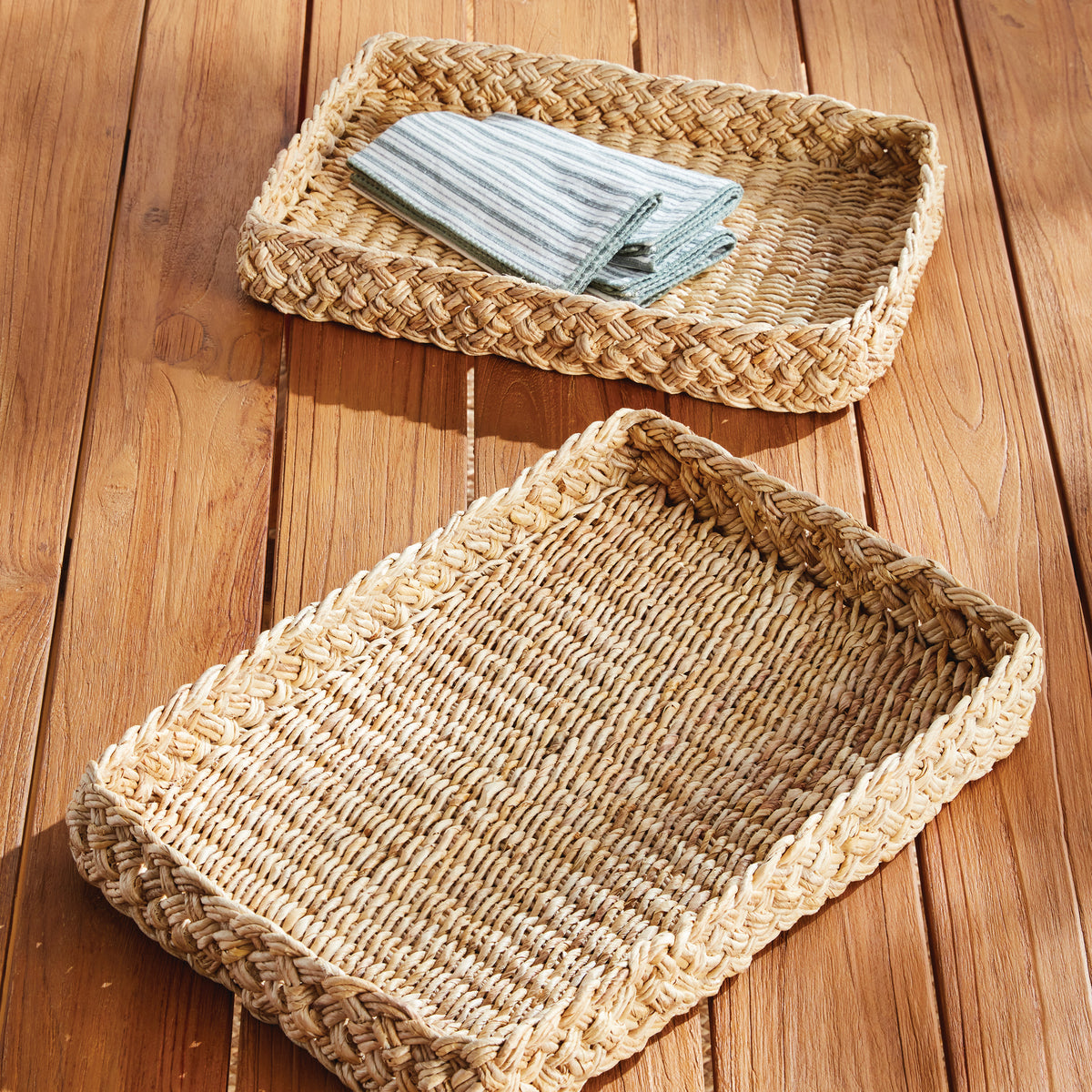 Design Shop Abaca French Braided Square Trays, Set Of 2