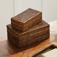 Design Shop Burma Rattan Rectangular Lidded Boxes, Set Of 2